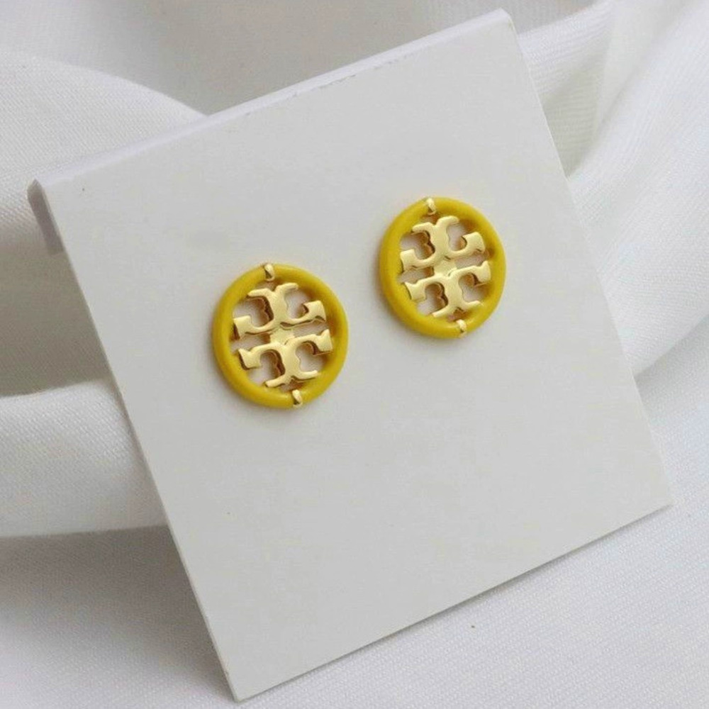 Tory Burch Round Colorful Enamel Hollow Double Metal Letter Earrings